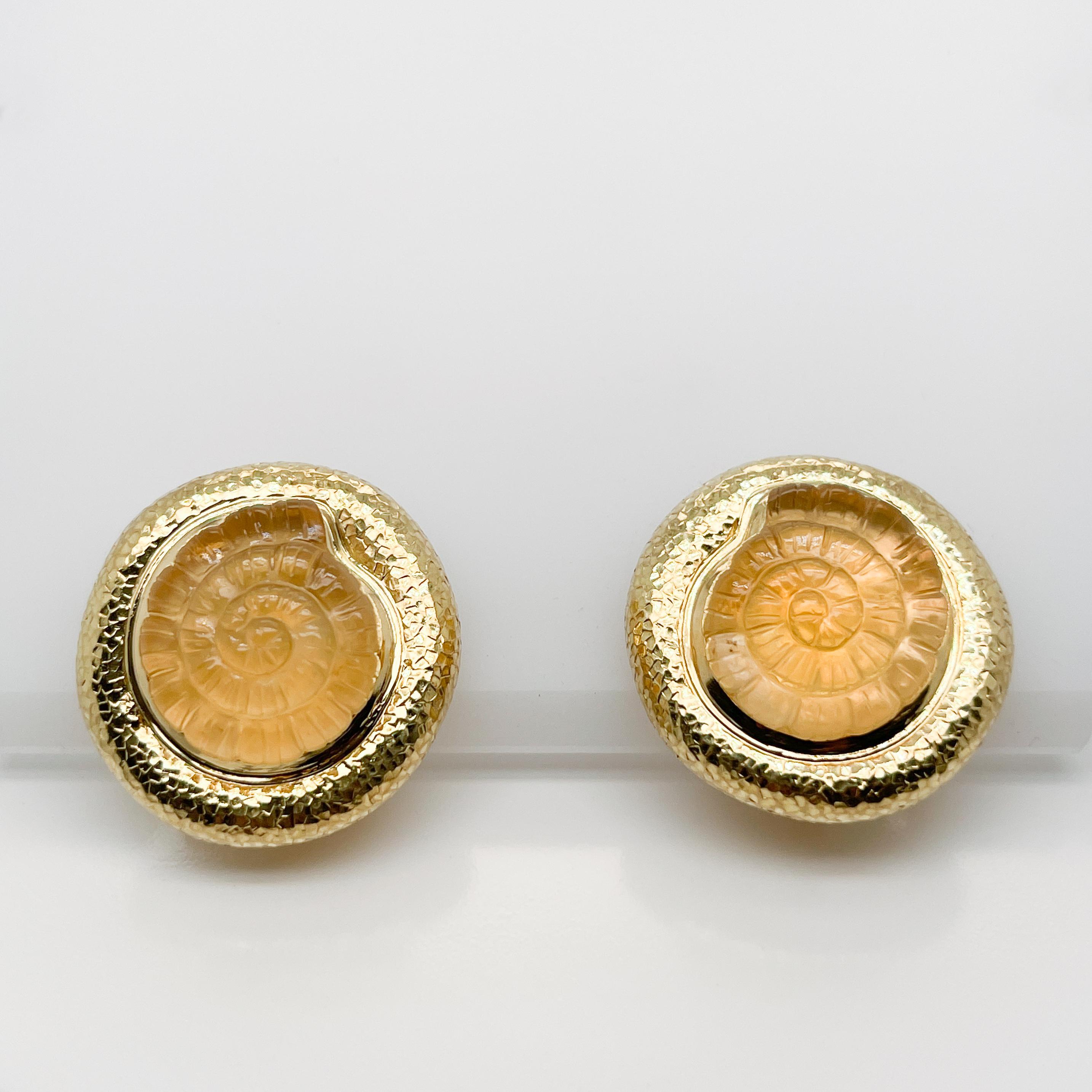 Signiertes Paar Elizabeth Gage Nautilus Citrin & 18K Gold Clip-On Ohrringe (Moderne) im Angebot