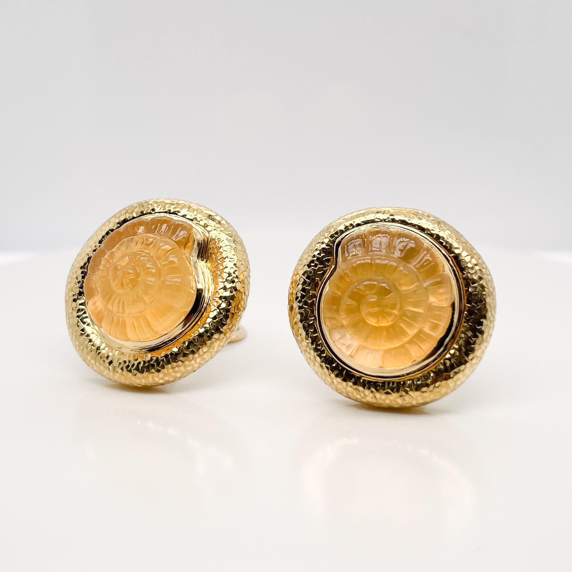 Signiertes Paar Elizabeth Gage Nautilus Citrin & 18K Gold Clip-On Ohrringe im Zustand „Gut“ im Angebot in Philadelphia, PA