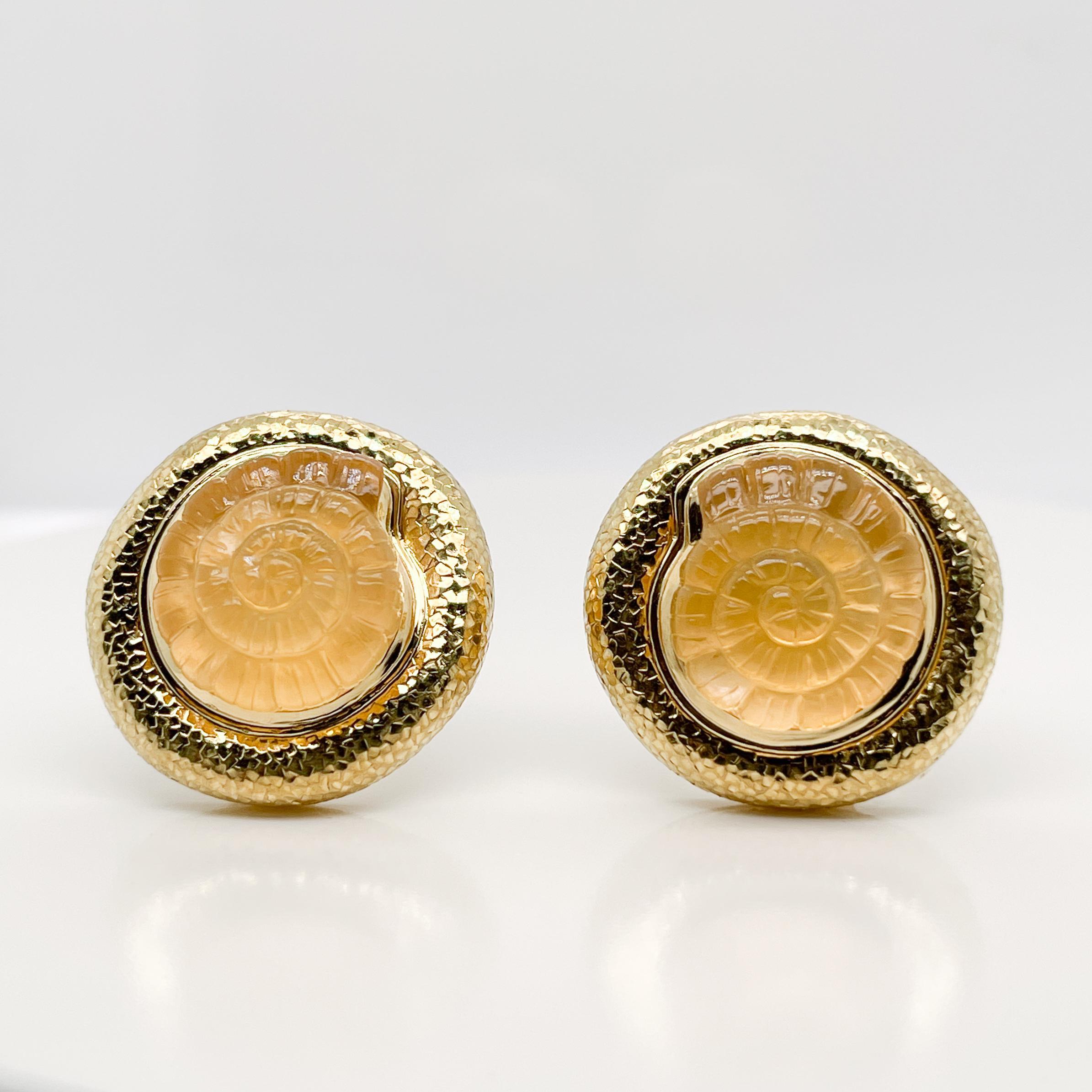 Modern Signed Pair of Elizabeth Gage Nautilus Citrine & 18K Gold Clip-On Earrings For Sale