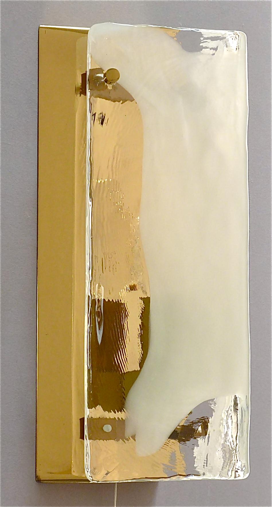 Signed Pair of J.T. Kalmar Sconces Gilt Brass White Murano Glass, Austria 1970s For Sale 4