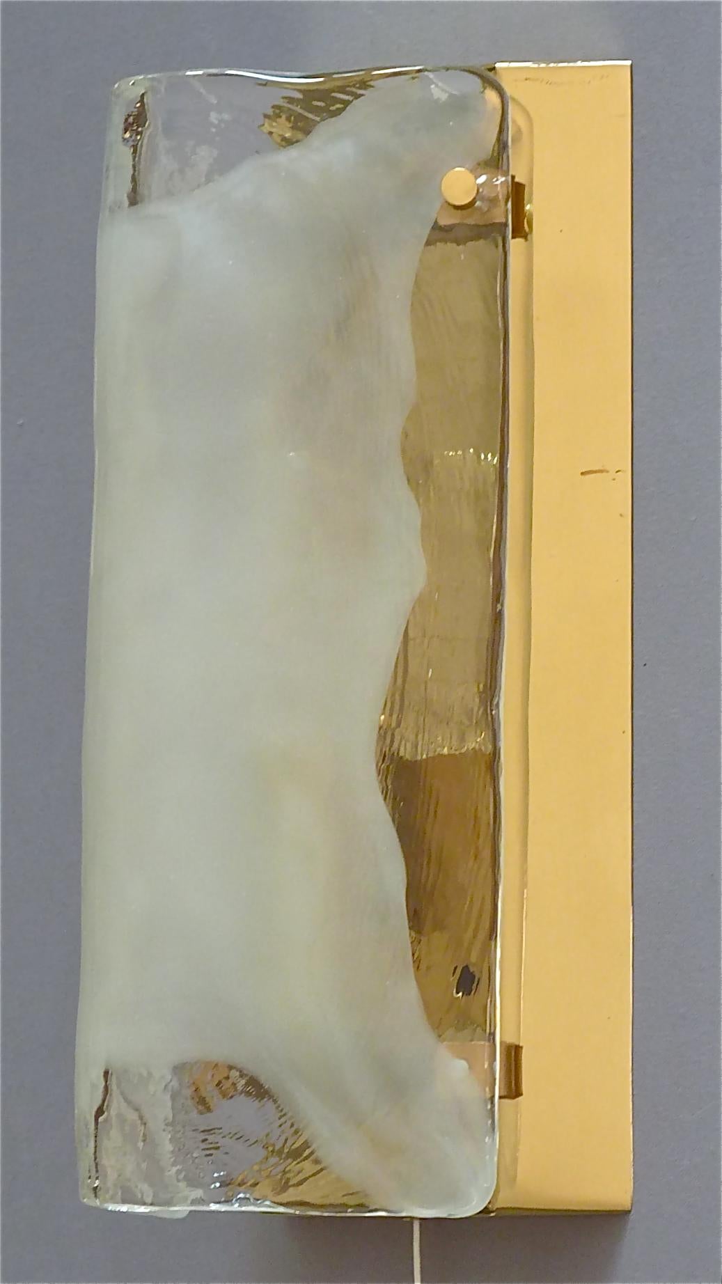 Signed Pair of J.T. Kalmar Sconces Gilt Brass White Murano Glass, Austria 1970s For Sale 1
