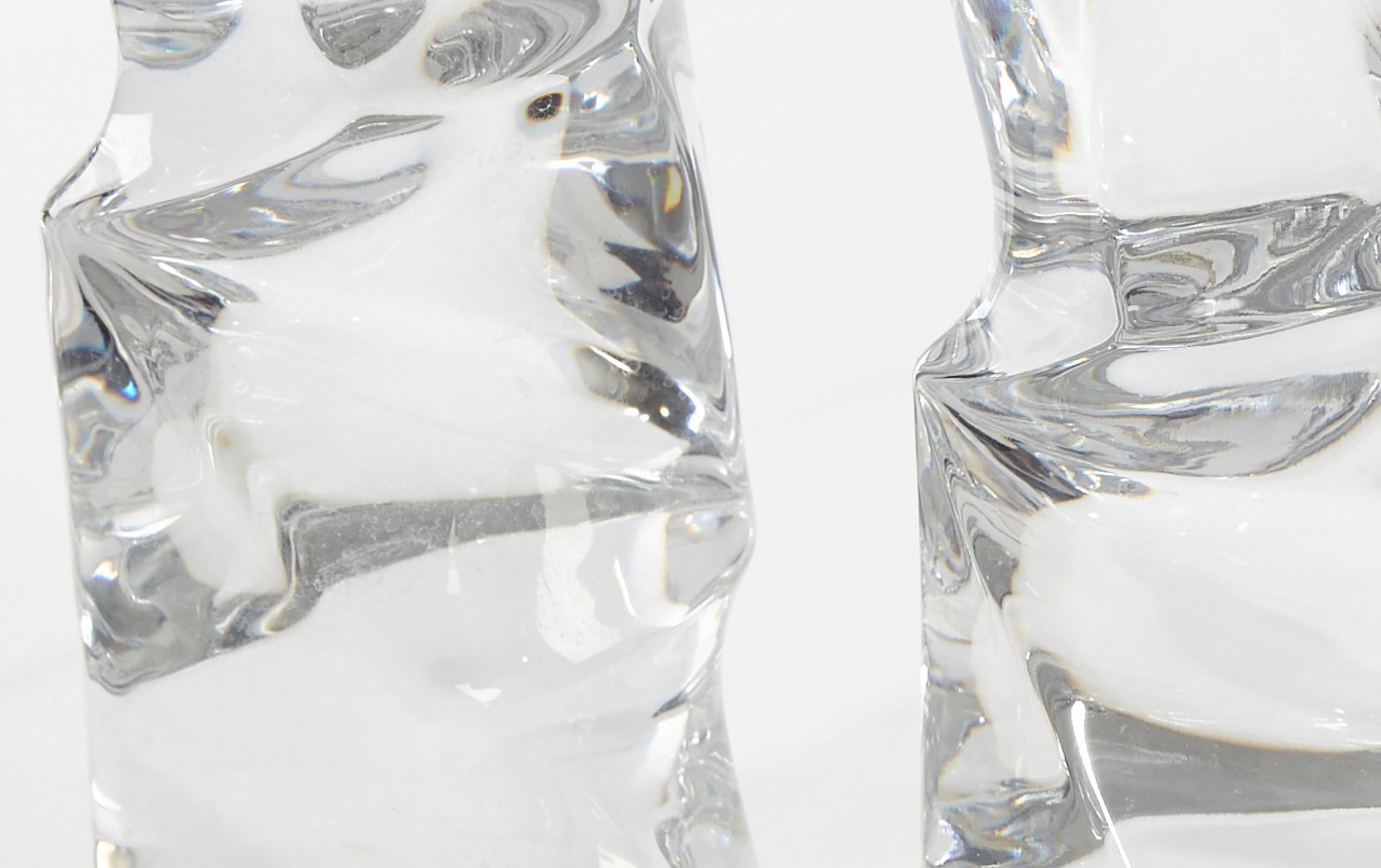 Mid-Century Modern Signed Pair of massive Clear Crystal Orrefors Lamps, Olle Alberius, Sweden, 1970