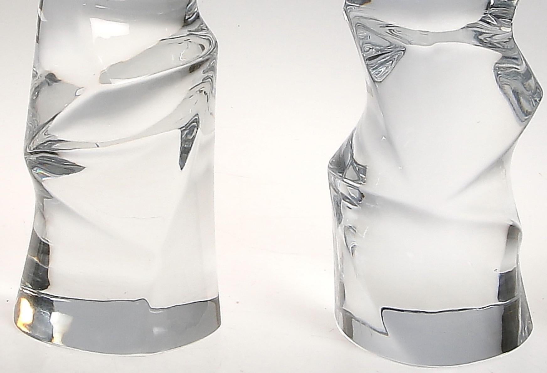 Swedish Signed Pair of Massive Clear Crystal Orrefors Lamps, Olle Alberius, Sweden, 1970 For Sale