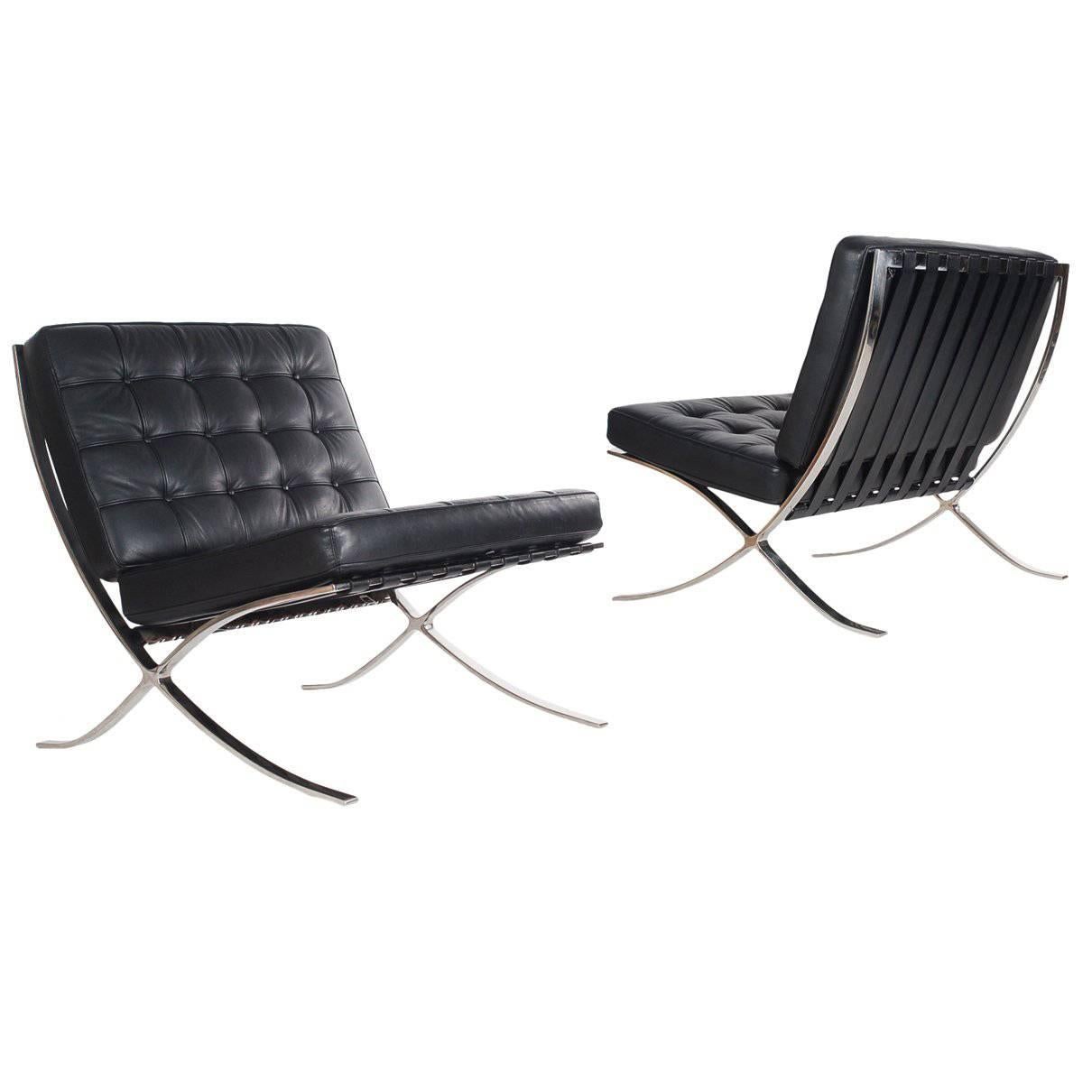 Signed Pair of Mid-Century Modern Knoll Barcelona Chairs by Mies van der Rohe