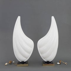 Pair of Rougier White Resin Shell with Black and Brass Base Table Lamps