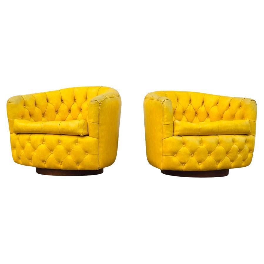 Signed Pair of Milo Baughman for Thayer Coggin, Tilt & Swivel Lounge Chairs For Sale
