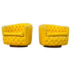 Signed Pair of Milo Baughman for Thayer Coggin, Tilt & Swivel Lounge Chairs