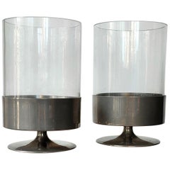 Signed Pair of Minimalist Candle Holders by Philippe Barbier, France 1970s
