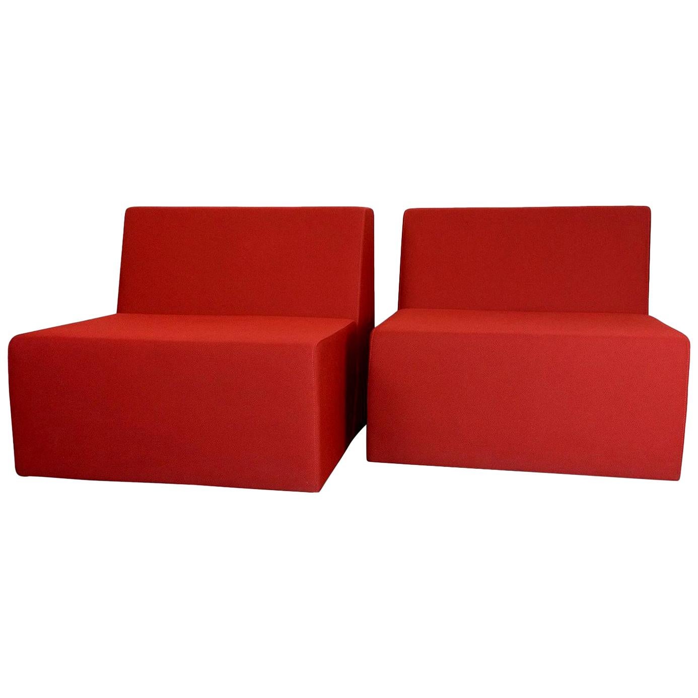 Signed Pair of Red Turnstone for Steelcase "Campfire" Modular Lounge Chairs