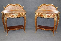 Signed Pair Zwiener Bronze Oak Breche D' Alep Marble Console Tables