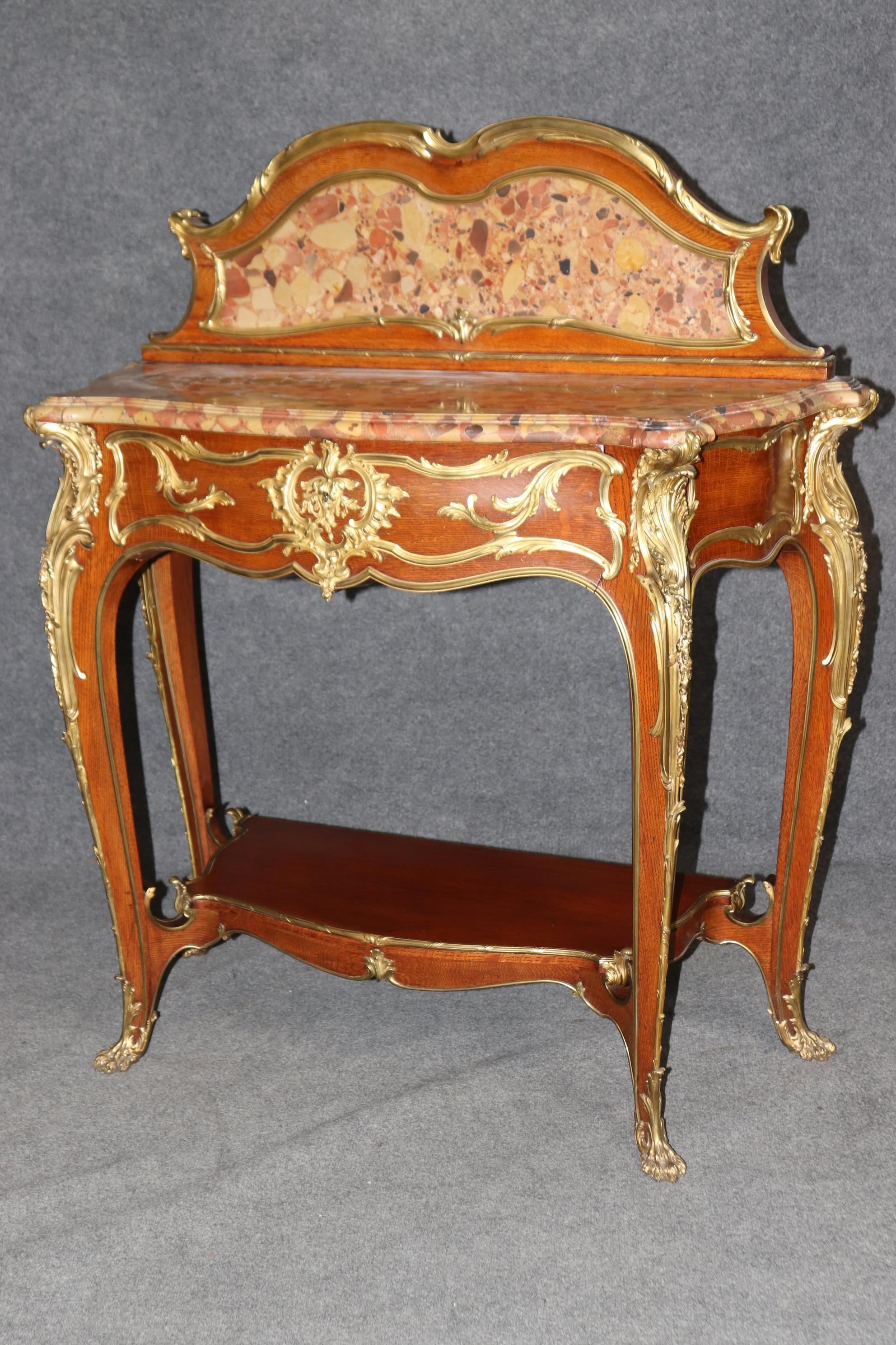 Signiertes Paar Zwiener Bronze-Konsolentische aus Eiche Breche D' Alep-Marmor, Breche D' Alep (Louis XV.) im Angebot