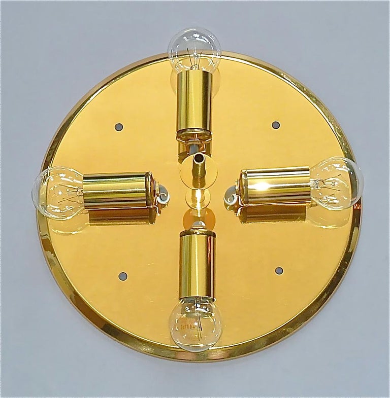 Signed Palwa Flush Mount Chandelier Gilt Brass Flower Bouquet Crystal