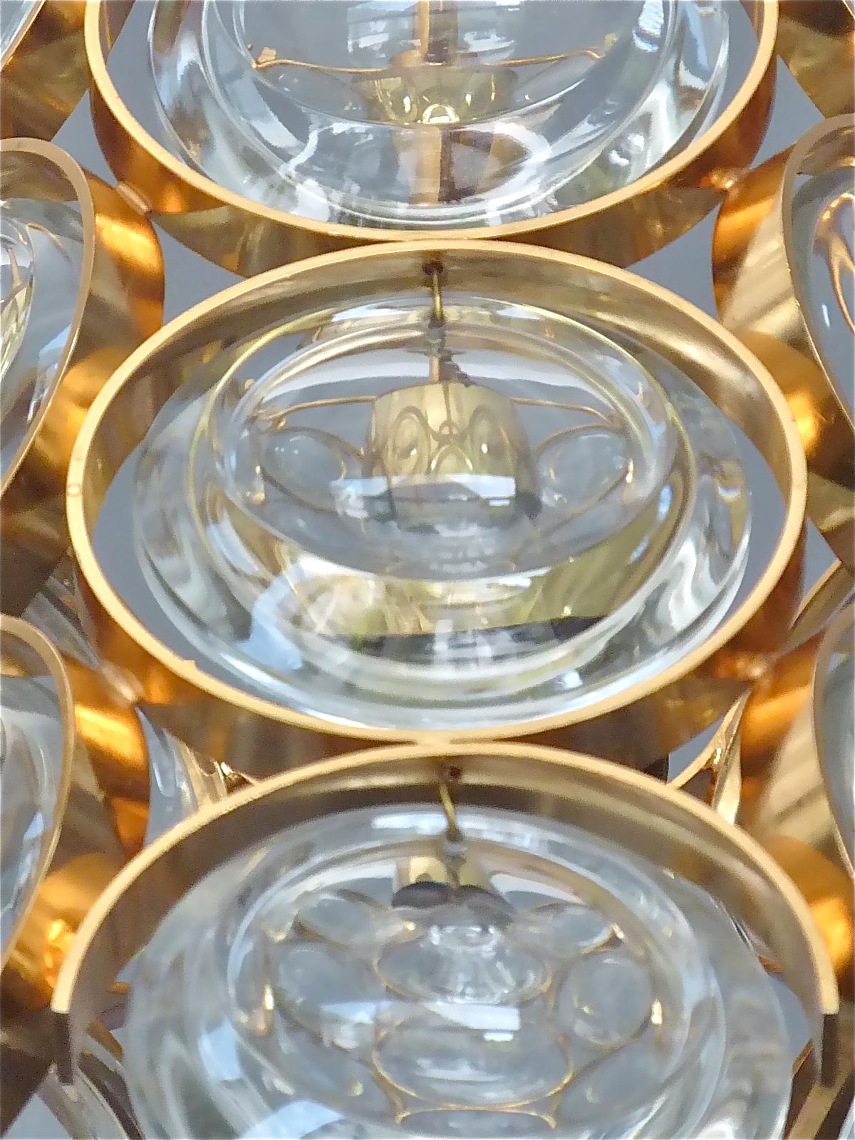 Mid-Century-Kronleuchter, Palwa, vergoldetes Messing, Kristallglas, Op-Art, Pop-Art, 1960 im Angebot 3