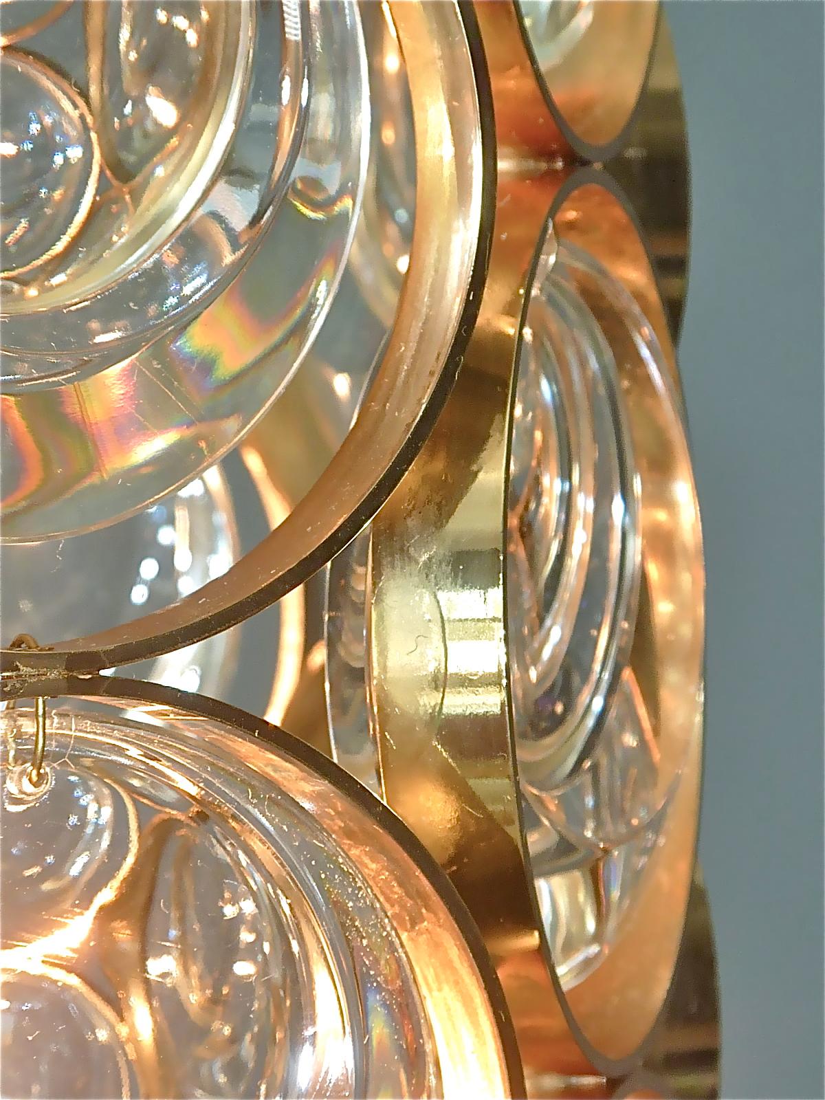 Signed Palwa Mid-Century Chandelier Gilt Brass Crystal Glass 1960 Op Art Pop Art For Sale 6