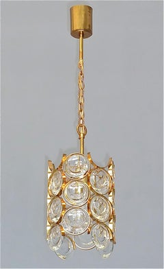 Signed Palwa Mid-Century Chandelier Gilt Brass Crystal Glass 1960 Op Art Pop Art