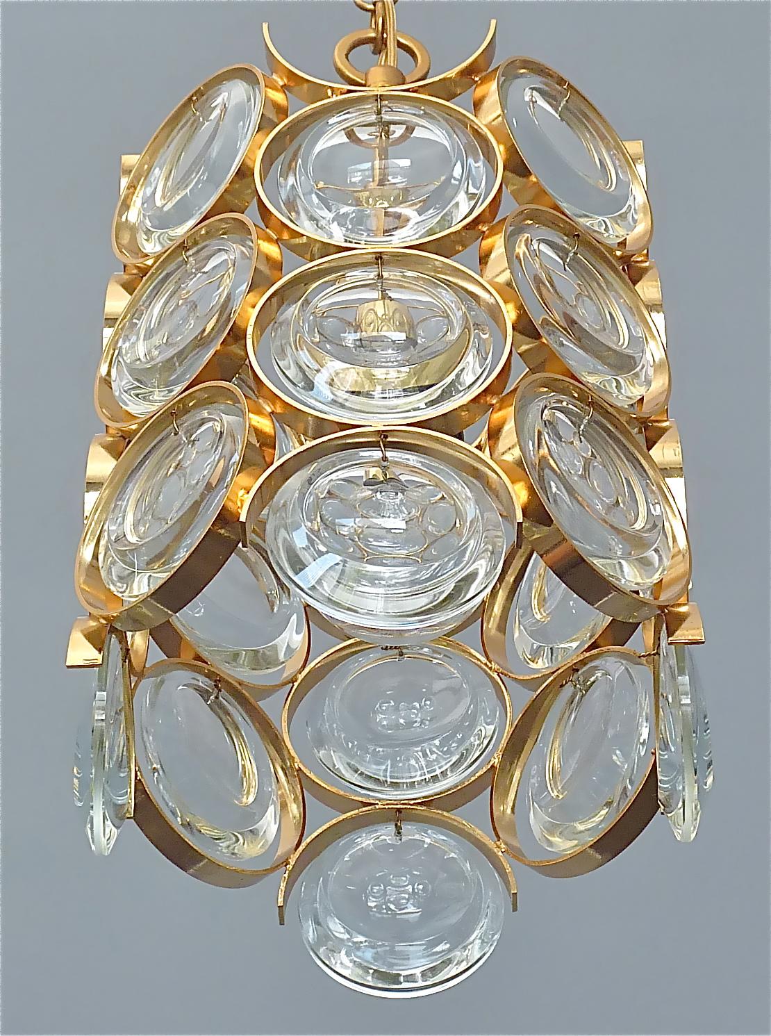 Mid-Century Modern Signed Palwa Mid-Century Chandelier Gilt Brass Crystal Glass 1960 Op Art Pop Art For Sale