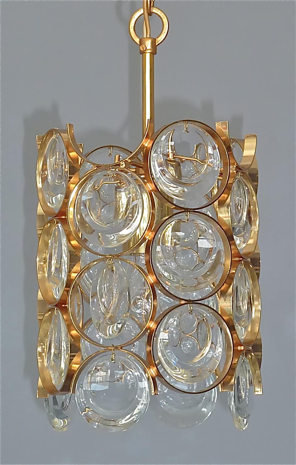 Beveled Signed Palwa Mid-Century Chandelier Gilt Brass Crystal Glass 1960 Op Art Pop Art For Sale