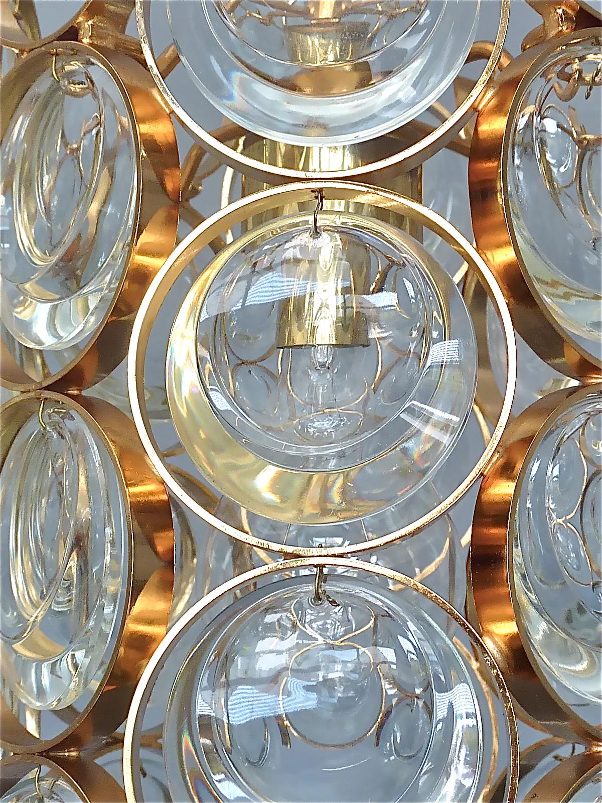 Signed Palwa Mid-Century Chandelier Gilt Brass Crystal Glass 1960 Op Art Pop Art For Sale 2
