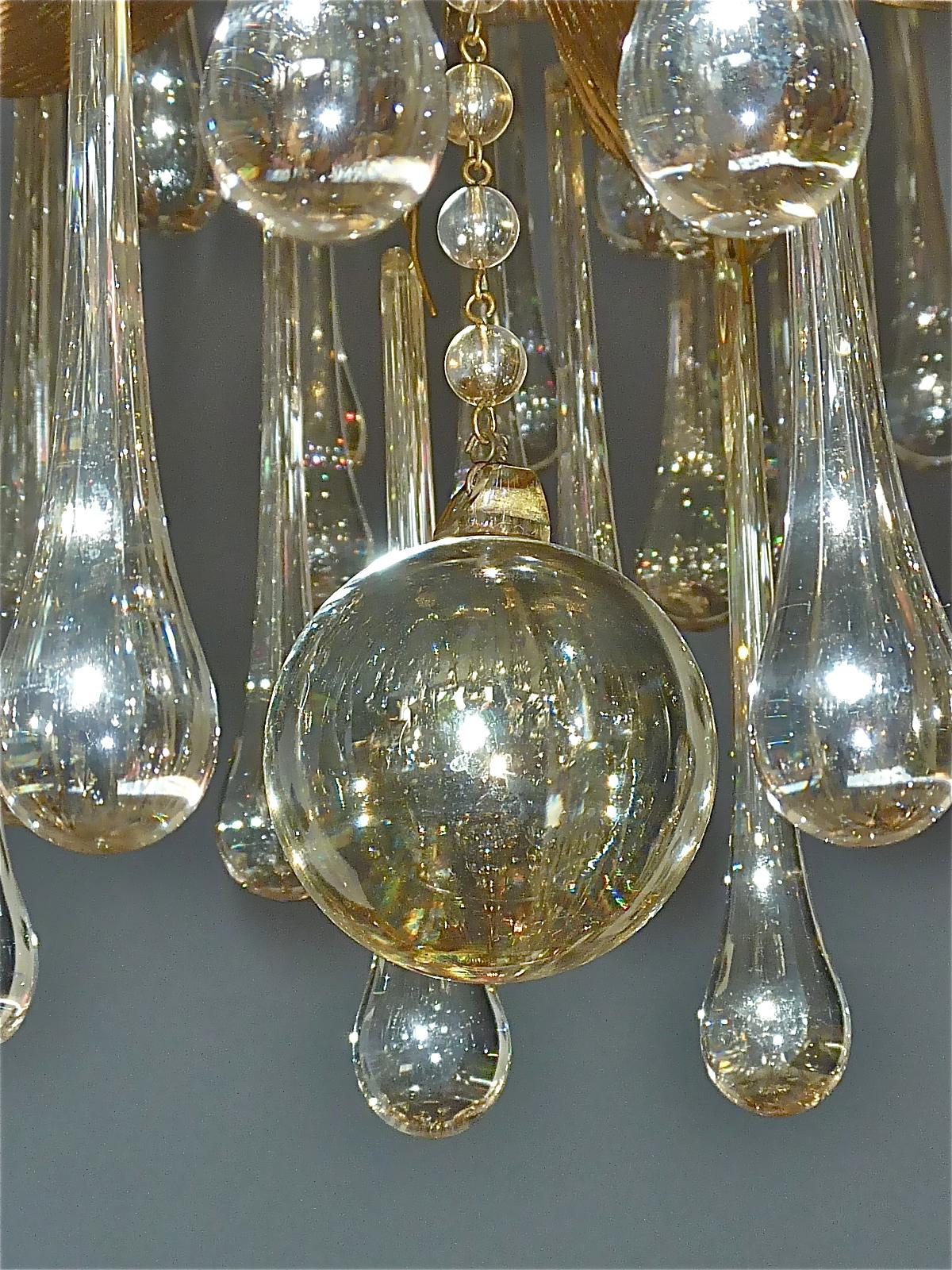 Signed Palwa Murano Glass Drop Chandelier Gilt Sputnik Flower 1960s Venini Style For Sale 4