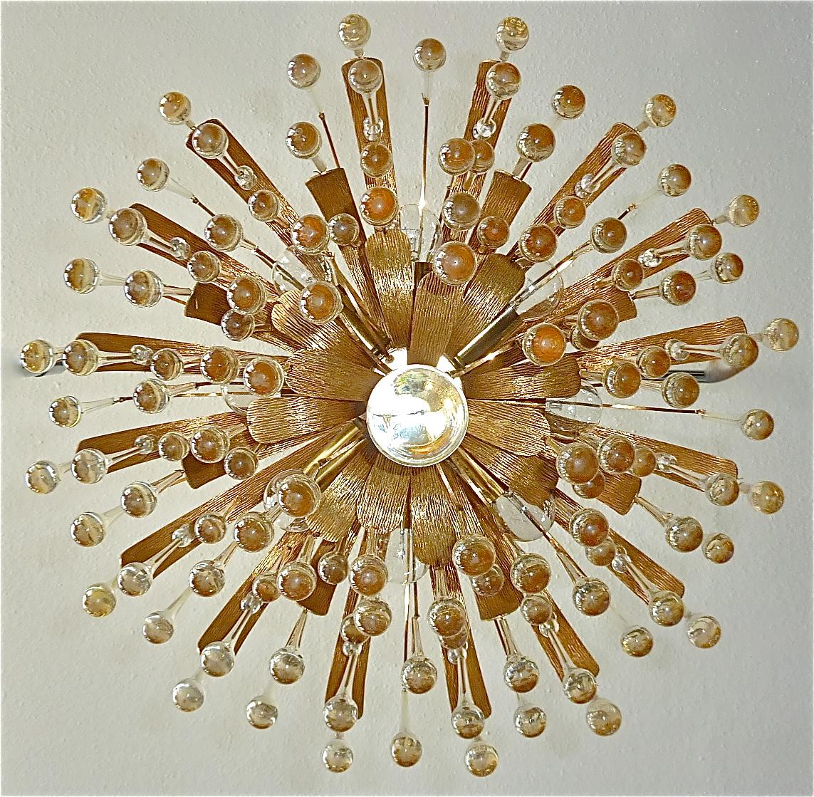 Signed Palwa Murano Glass Drop Chandelier Gilt Sputnik Flower 1960s Venini Style For Sale 5
