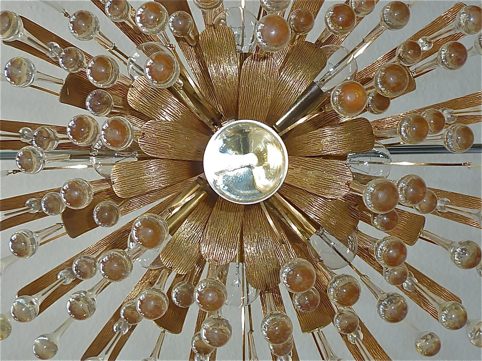 Signed Palwa Murano Glass Drop Chandelier Gilt Sputnik Flower 1960s Venini Style For Sale 6