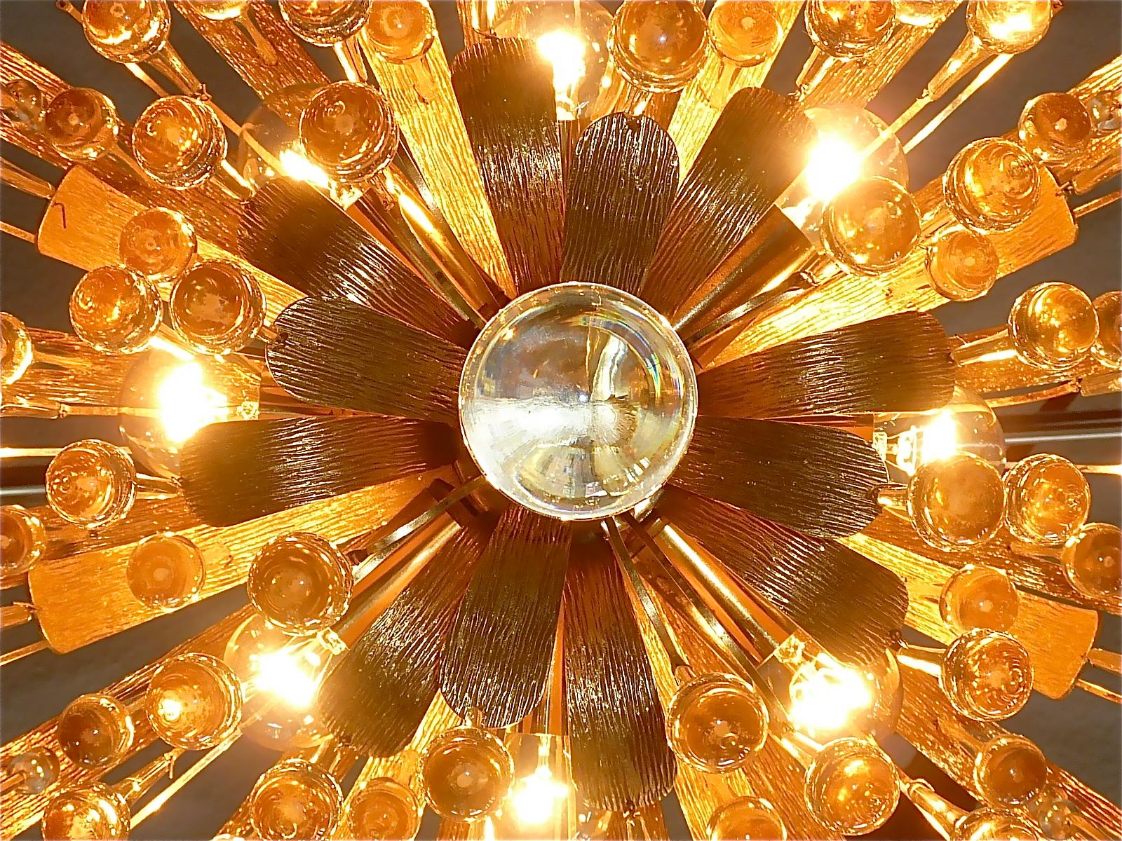 Signed Palwa Murano Glass Drop Chandelier Gilt Sputnik Flower 1960s Venini Style For Sale 7