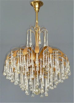 Signed Palwa Murano Glass Drop Chandelier Gilt Sputnik Flower 1960s Venini Style