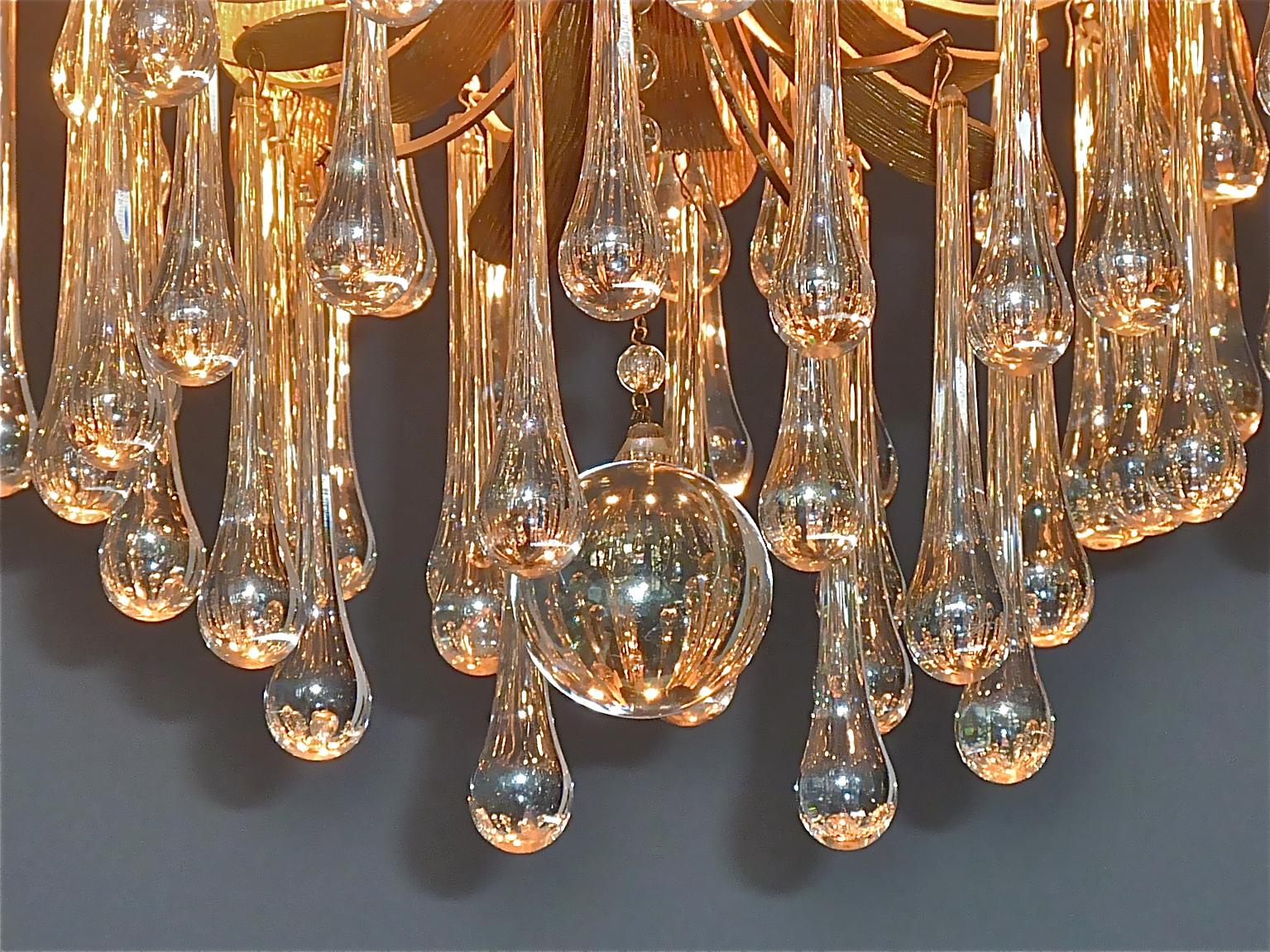 Signed Palwa Murano Glass Drop Chandelier Gilt Sputnik Flower 1960s Venini Style For Sale 13