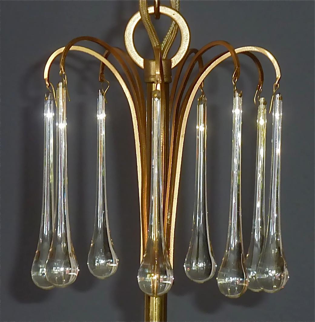 Signed Palwa Murano Glass Drop Chandelier Gilt Sputnik Flower 1960s Venini Style For Sale 1