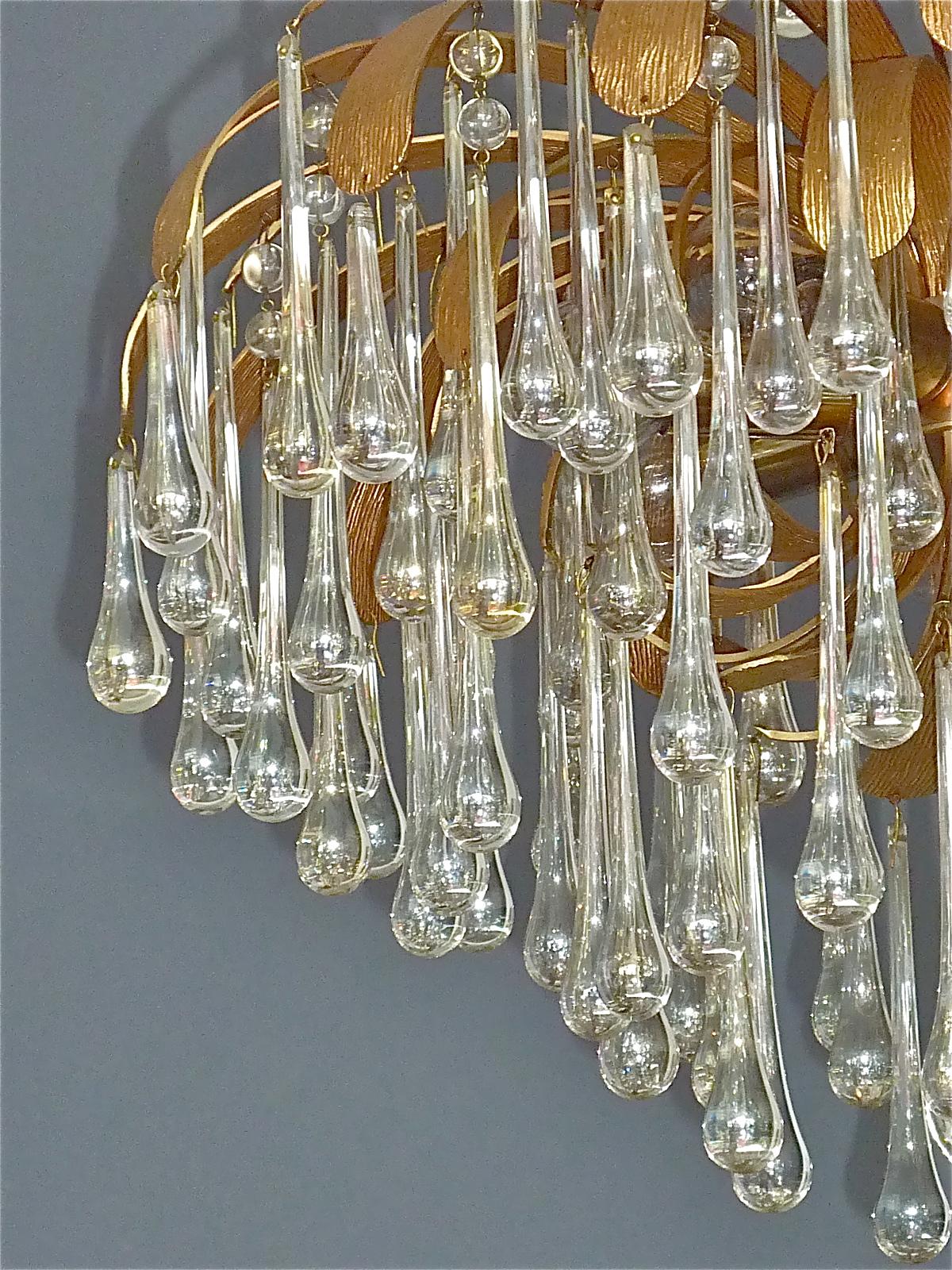 Signed Palwa Murano Glass Drop Chandelier Gilt Sputnik Flower 1960s Venini Style For Sale 2