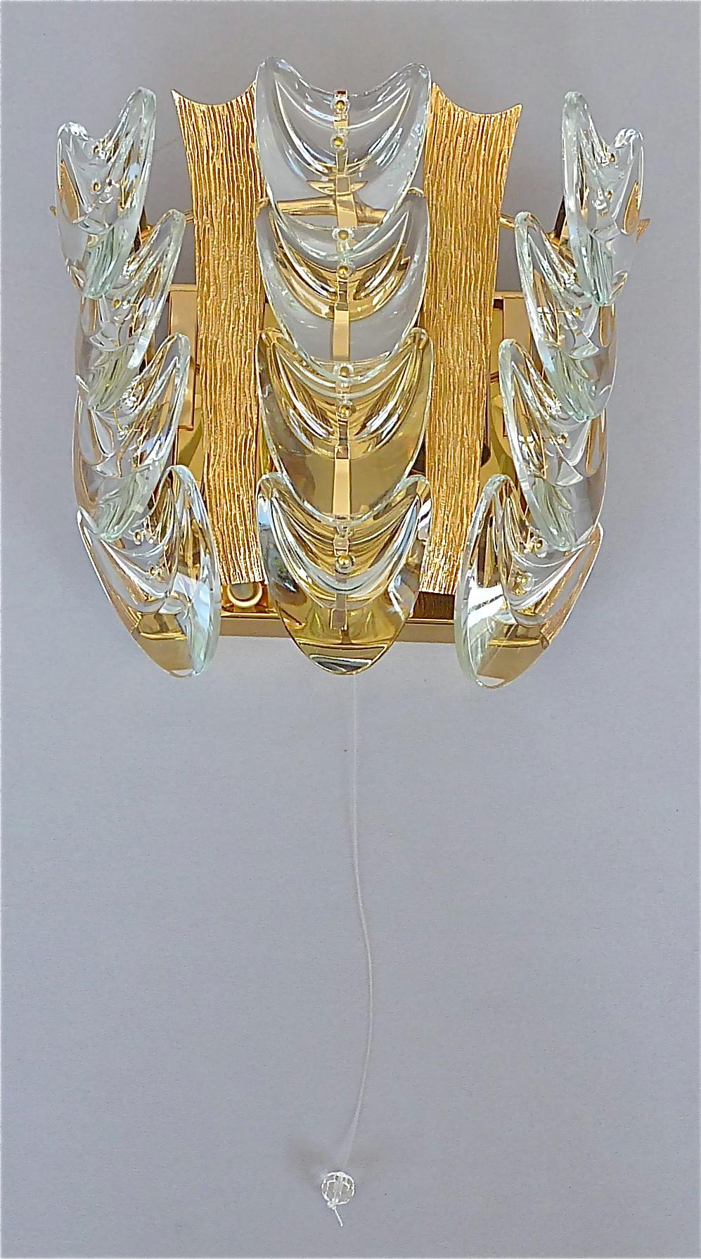 Signed Palwa Sconce Gilt Brass Metal Crystal Glass, 1960s For Sale 5