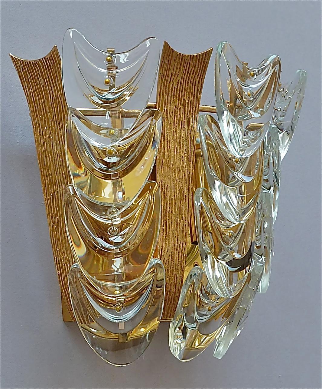 German Signed Palwa Sconce Gilt Brass Metal Crystal Glass, 1960s For Sale