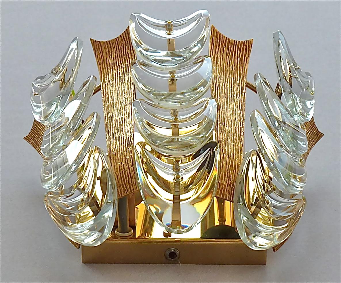 Late 20th Century Signed Palwa Sconce Gilt Brass Metal Crystal Glass, 1960s For Sale