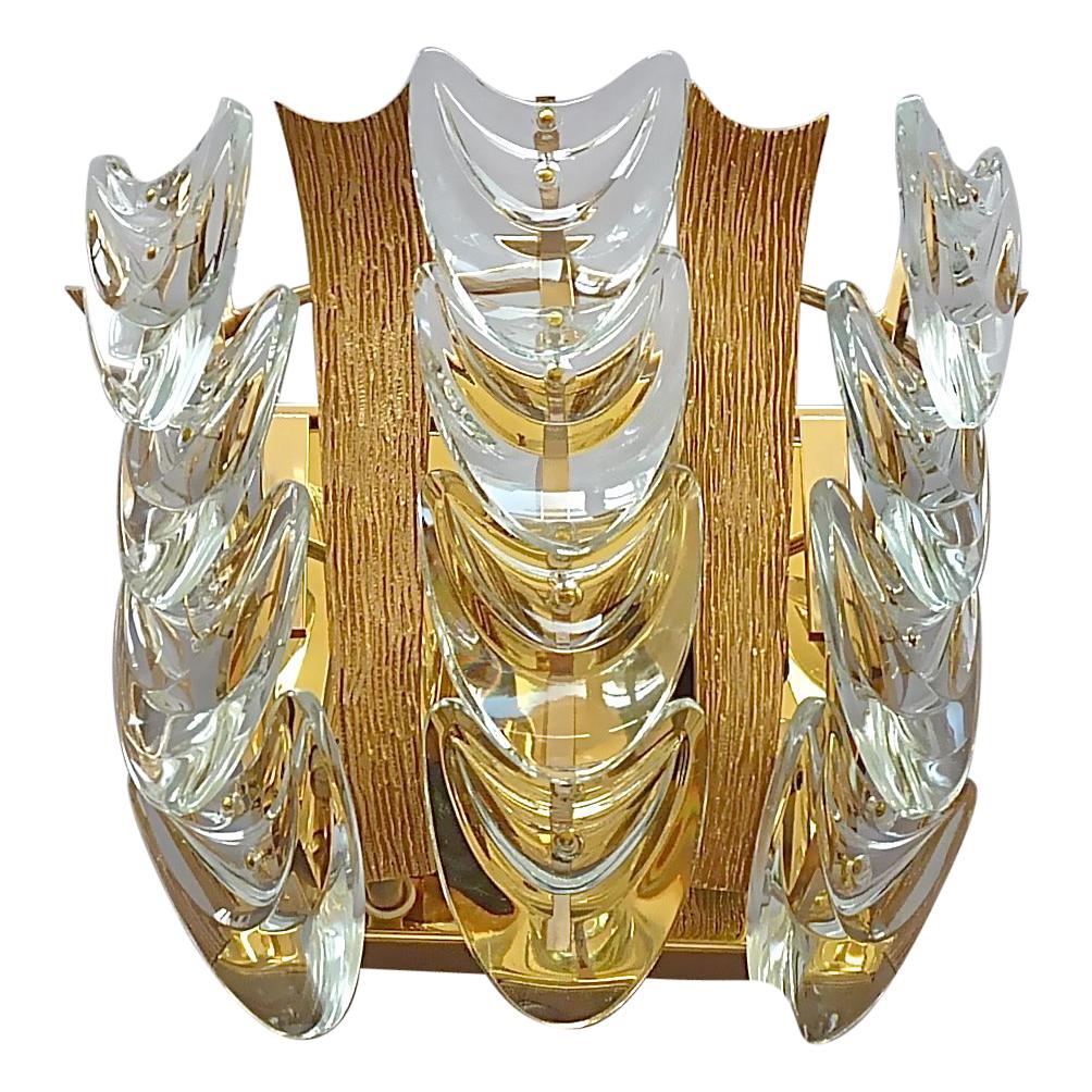 Signed Palwa Sconce Gilt Brass Metal Crystal Glass, 1960s For Sale