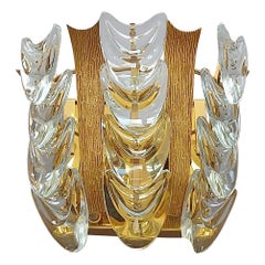 Signed Palwa Sconce Gilt Brass Metal Crystal Glass, 1960s