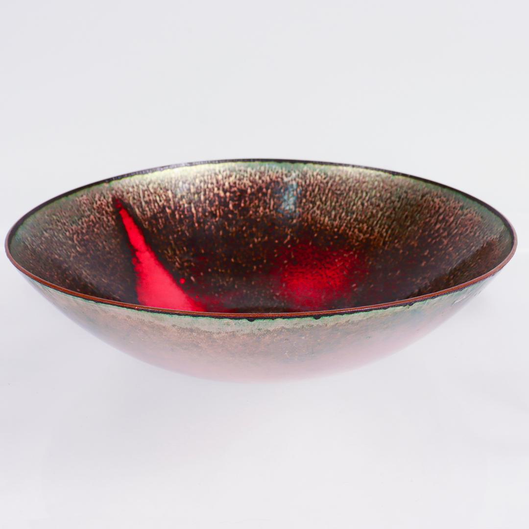 20th Century Signed Paolo De Poli Italian (Rame Smaltato) Modernist Enamel on Copper Bowl For Sale