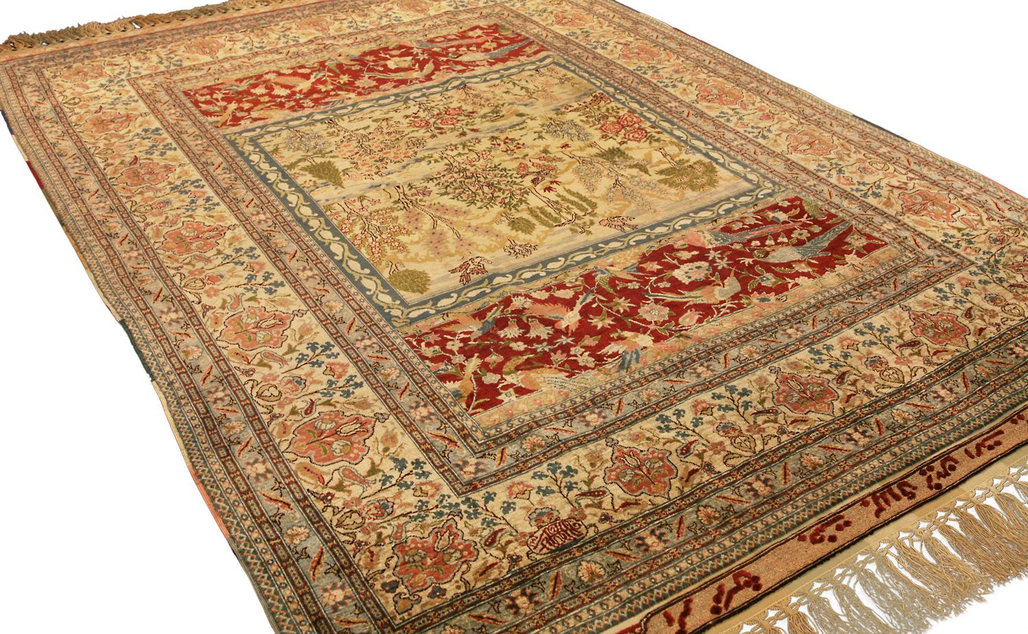 Türkischer Hereke-Teppich „Paradise“ aus Seide und Metall, XXI. Jahrhundert, signiert (Handgeknüpft) im Angebot