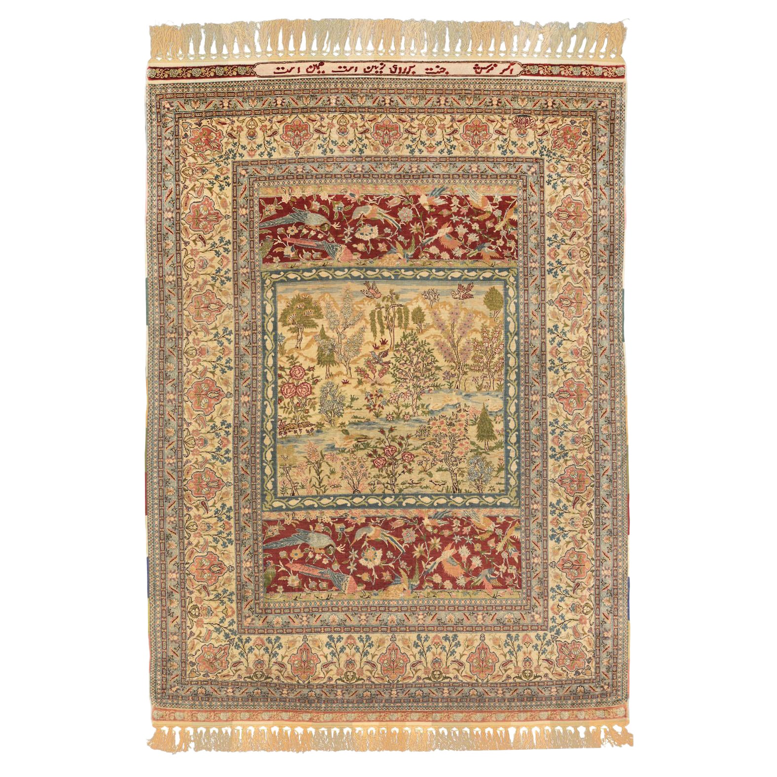 Firmato "Paradise Rug" Tappeto turco in seta e metallo Hereke, XXI secolo