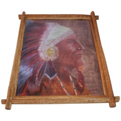 Vintage Signed Pastel Water Color of a Indian Chief