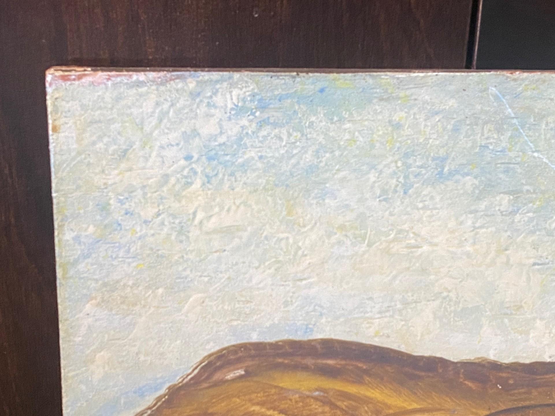 Signed Pastoral Farmhouse Barn California Landscape Large Oil on Board Painting For Sale 1