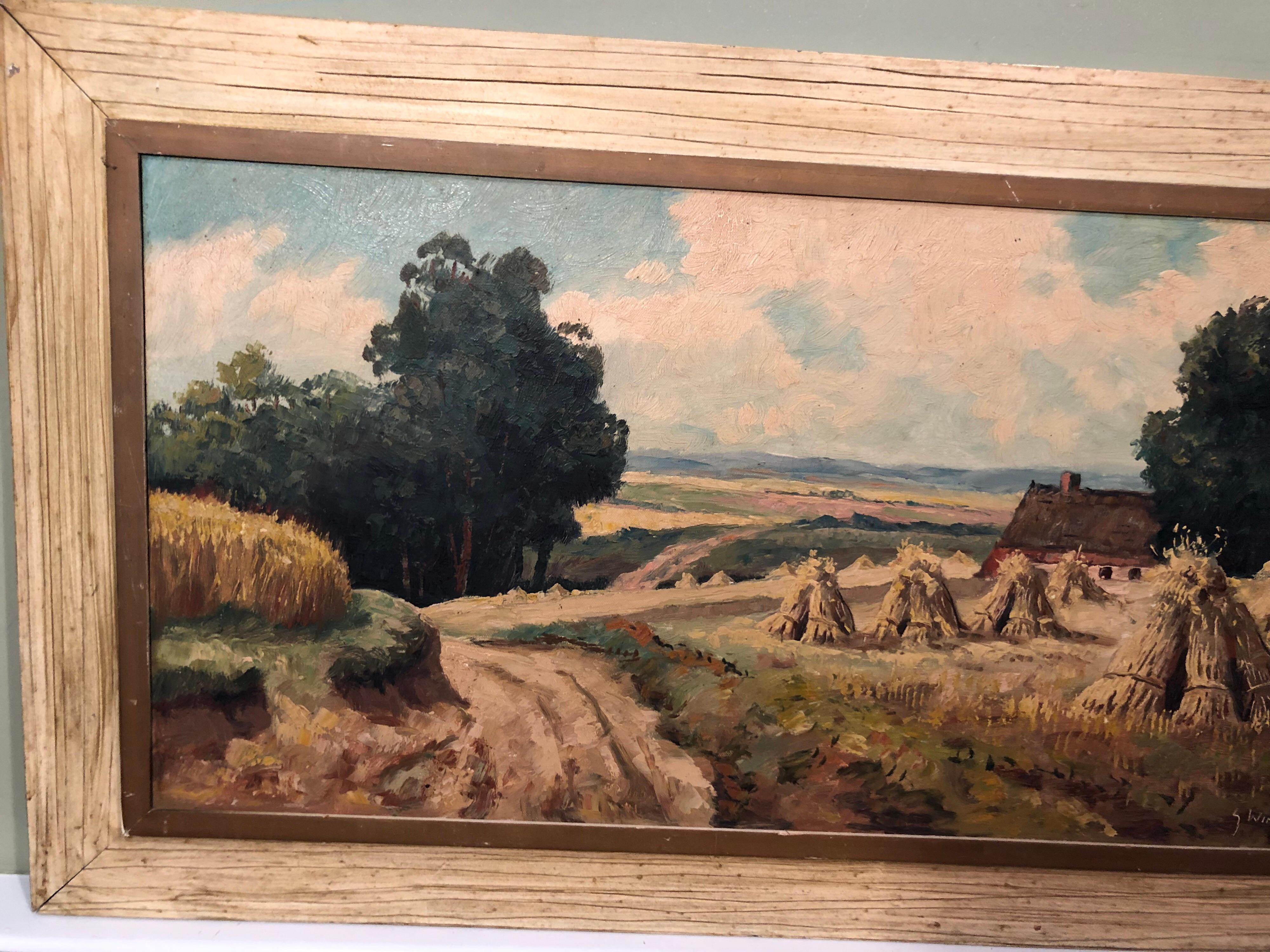 Signed Pastoral Landscape on Canvas Signed G. Winkelberg In Good Condition For Sale In Redding, CT