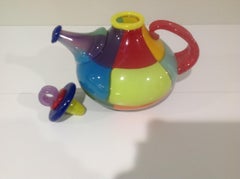 Signed Patchwork Studio Art Glass Teapot in Bright Colors