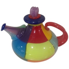 Signed Patchwork Studio Art Glass Teapot in Bright Colors