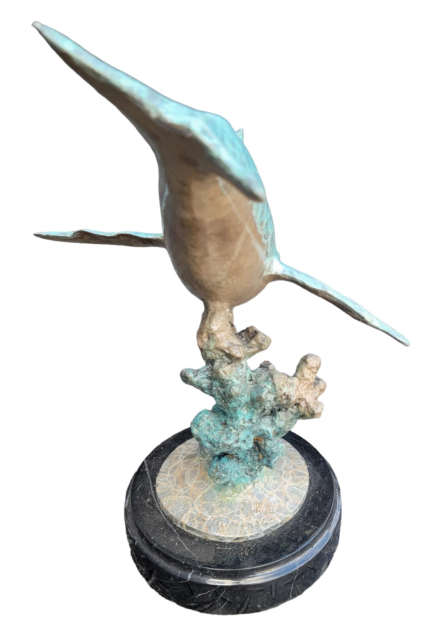 American Signed Patinaed Whale With Marble Base For Sale