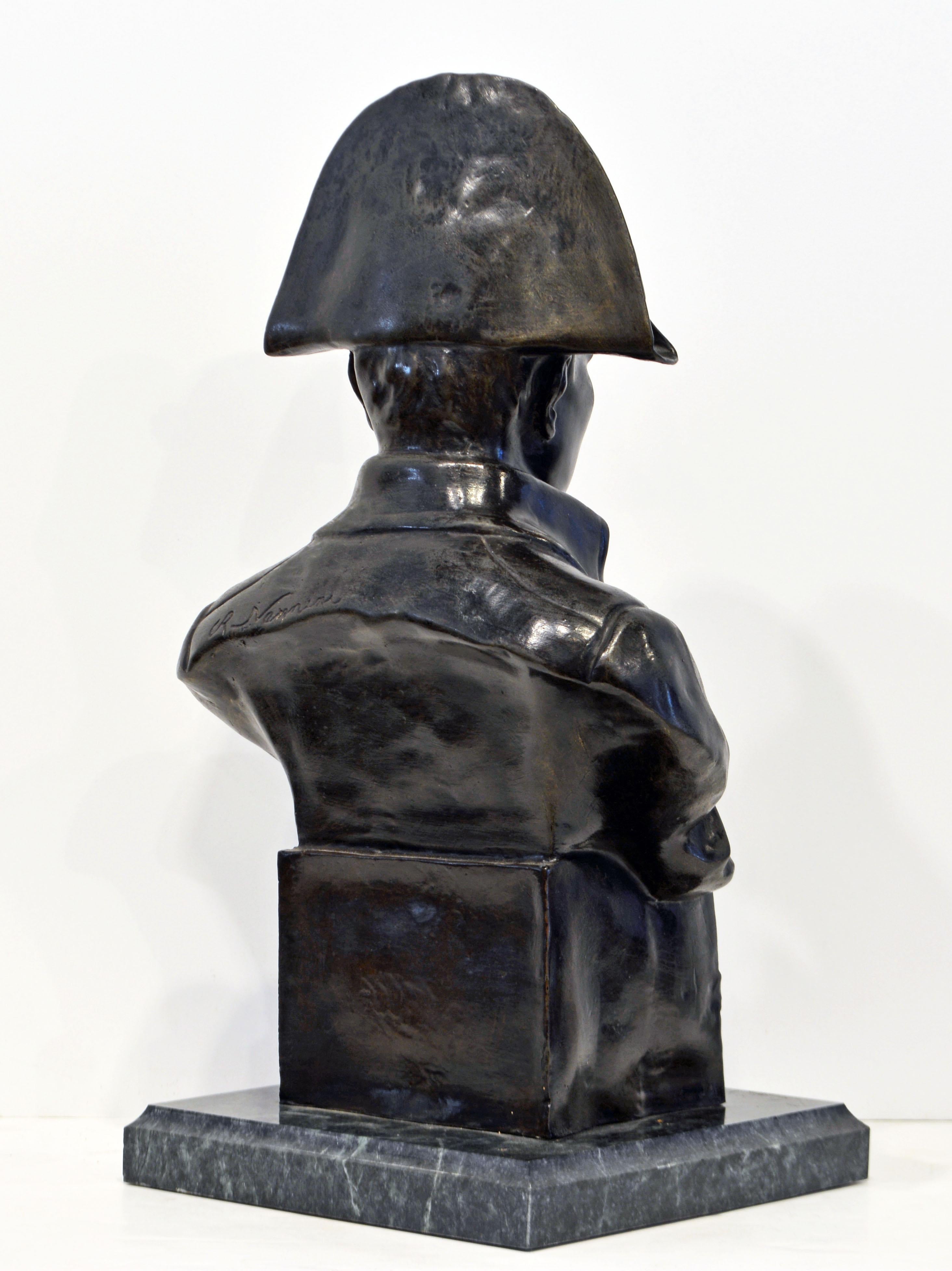 19th Century Signed Patinated Bronze Bust of Napoleon I on Plinth with Eagle and Marble Base