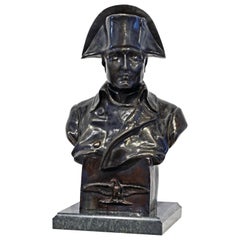 Signed Patinated Bronze Bust of Napoleon I on Plinth with Eagle and Marble Base