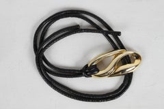 Signed Patricia von Musulin "Chic" 1980s Gold Plated Buckle & Round Leather Belt