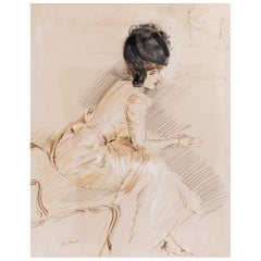 Signed Paul Cesar Helleu, 'Une Elegante'. Crayon, Pencil & Ink on Paper