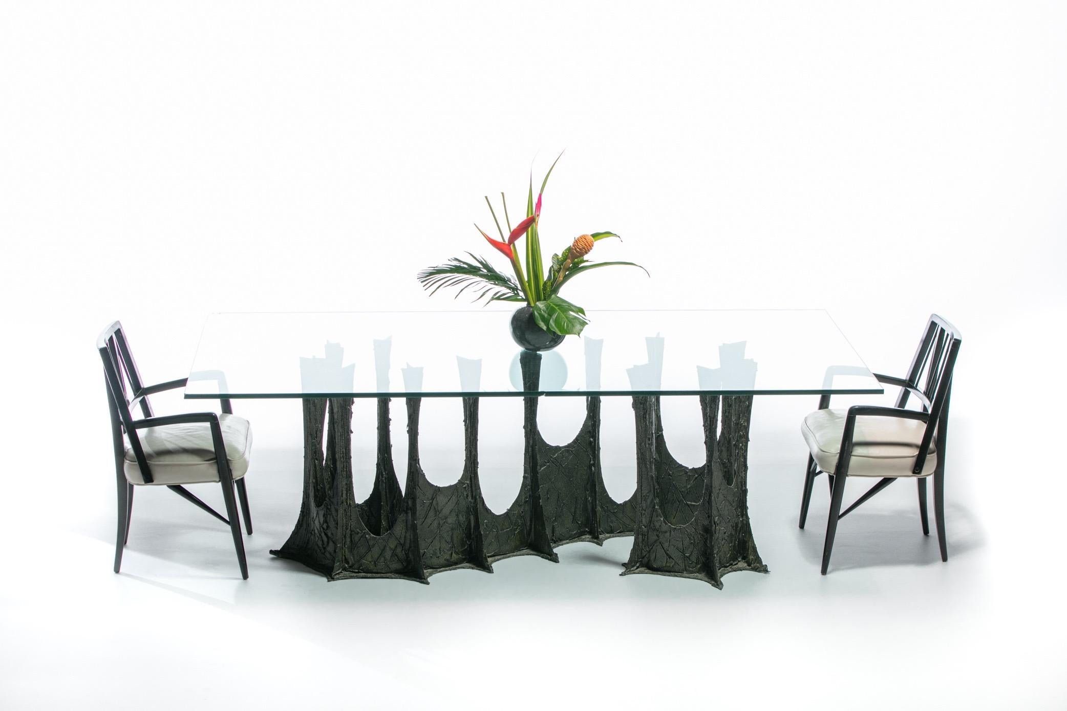 Paul Evans Brutalist Stalagmite dining table Model No. PE102 made of bronze composite designed for Directional. Signed and dated P.E. '74. Furniture that truly is art, Paul Evans transforms bronze composite into tall and strong Brutalist shapes that