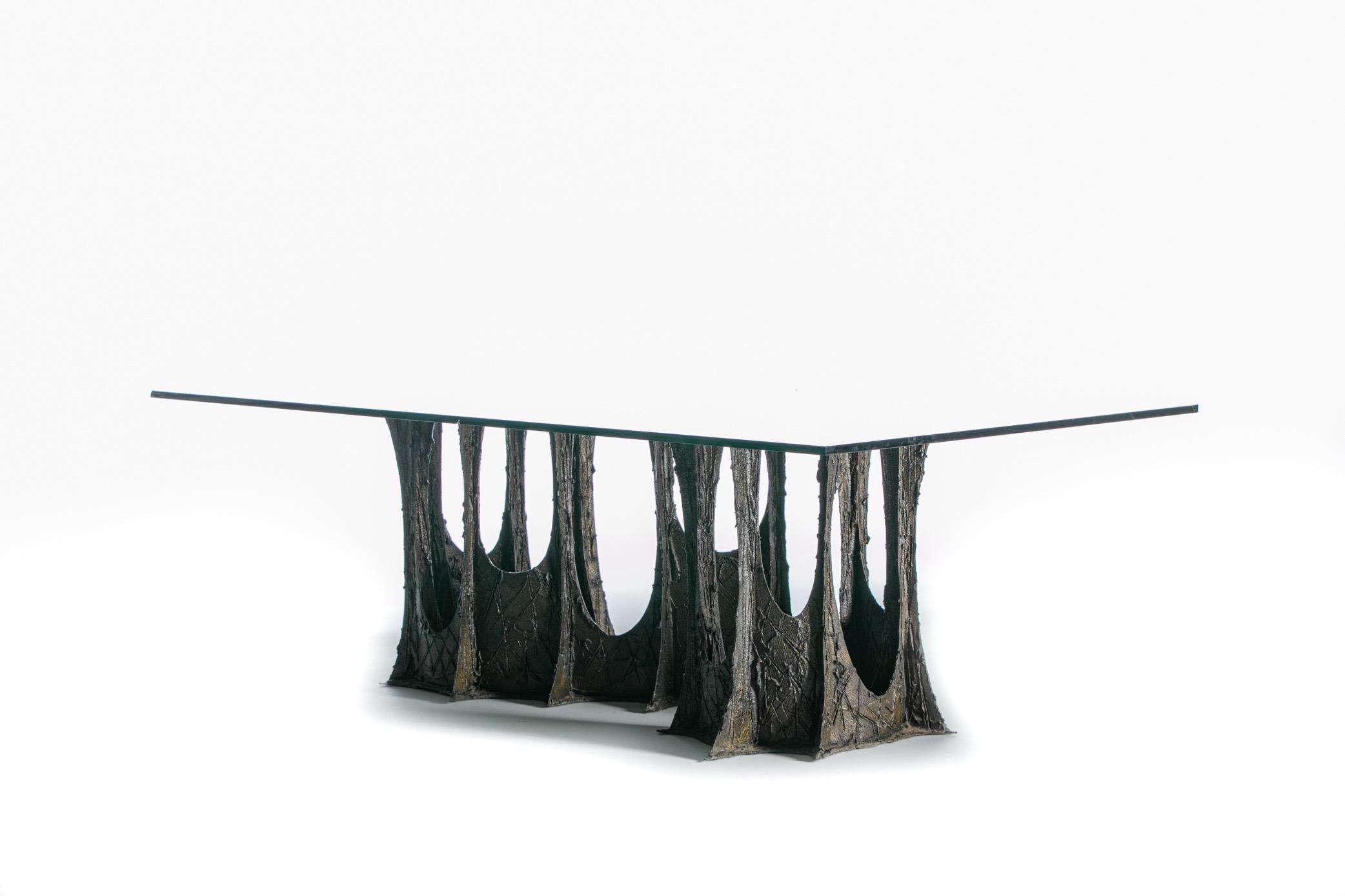 Late 20th Century Signed Paul Evans Brutalist Dining Table Sculpted of Bronze, circa 1974